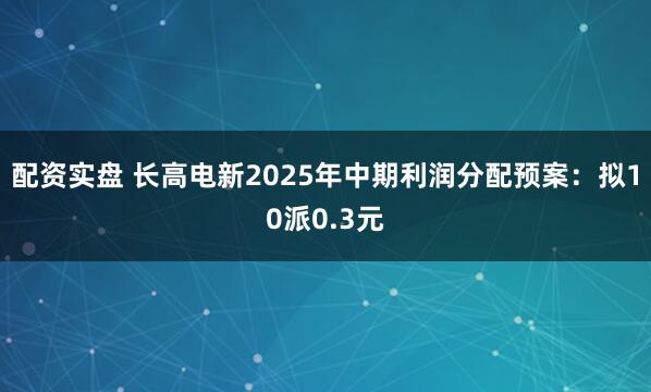 配资实盘 长高电新2025年中期利润分配预案：拟10派0.3元